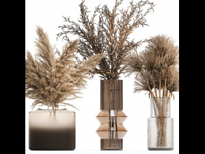 Set of bouquets of dried flowers palm leaf pampas 331 Model 3D