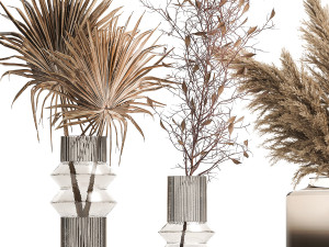 Set of bouquets of dried flowers palm leaf pampas 331 Model 3D