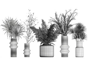 Set of bouquets of dried flowers palm leaf pampas 331 Model 3D