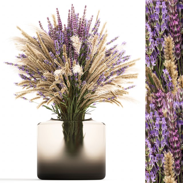 Small bouquet of wildflowers lavender pampas vase 332 Modelo 3D .c4d .max .obj .3ds .fbx .stl .blend 