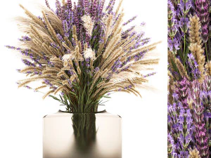 野の花の小さな花束ラベンダーススキ花瓶 332 3Dモデル
