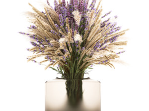 Small bouquet of wildflowers lavender pampas vase 332 Modelo 3D