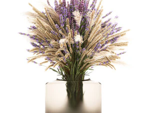 Small bouquet of wildflowers lavender pampas vase 332 3D Model