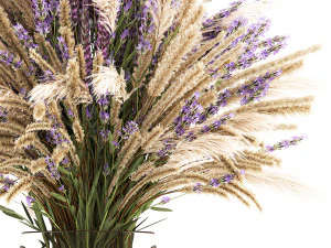 Small bouquet of wildflowers lavender pampas vase 332 3D Model