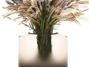 Small bouquet of wildflowers lavender pampas vase 332 3D Model