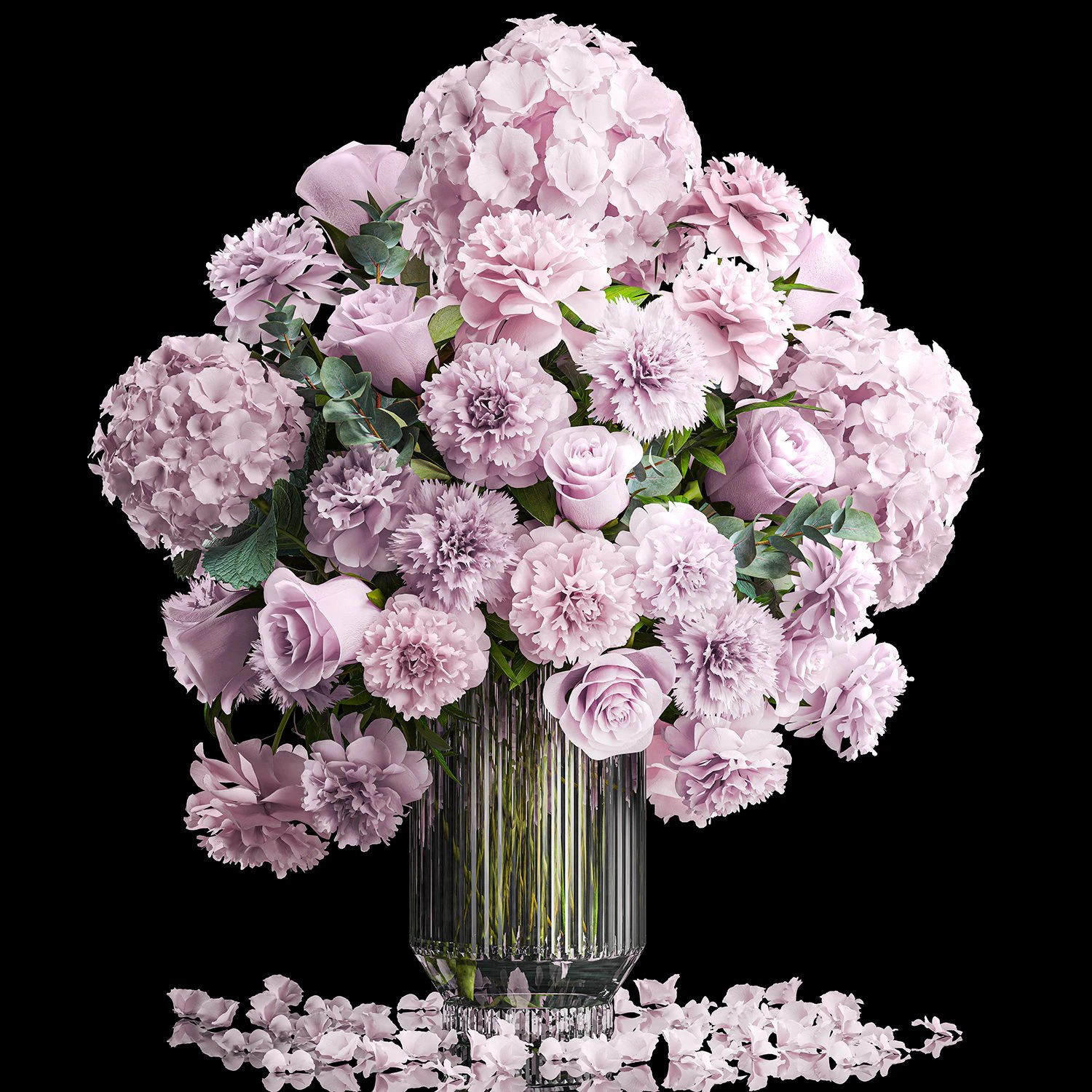Solenne bouquet di fiori rosa vaso rose peonie ortensie 333 Modello 3D .c4d .max .obj .3ds .fbx .stl .blend 