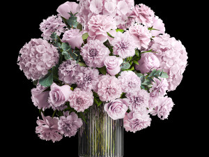 Solemn bouquet of pink flowers vase roses peonies hydrangea 333 3D Model