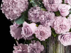 Solemn bouquet of pink flowers vase roses peonies hydrangea 333 3D Модель