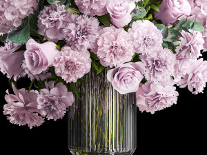 Solemn bouquet of pink flowers vase roses peonies hydrangea 333 3D Модель