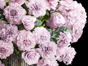 Solemn bouquet of pink flowers vase roses peonies hydrangea 333 3D Модель