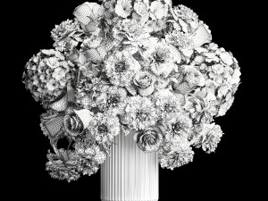 Solemn bouquet of pink flowers vase roses peonies hydrangea 333 3D Модель
