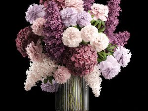 Feestelijk boeket bloemen vaas lila hortensia 335 3D Model