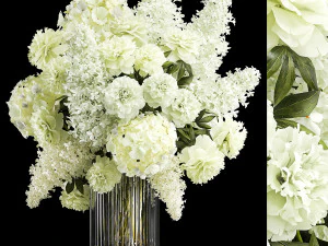 Праздничный букет белых цветов, ваза сиреневая гортензия 336 3D Модель