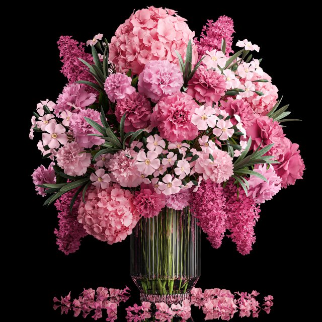 Solemn bouquet of pink flowers vase lilac hydrangea 337 3Dモデル .c4d .max .obj .3ds .fbx .stl .blend 