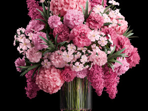 Solemn bouquet of pink flowers vase lilac hydrangea 337 Modello 3D