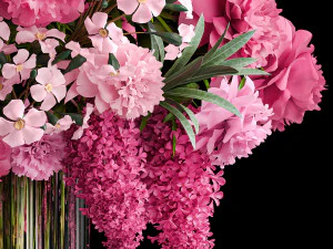Solemn bouquet of pink flowers vase lilac hydrangea 337 3D Model