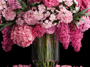 Solemn bouquet of pink flowers vase lilac hydrangea 337 3Dモデル