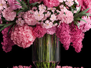 Solemn bouquet of pink flowers vase lilac hydrangea 337 3D Model