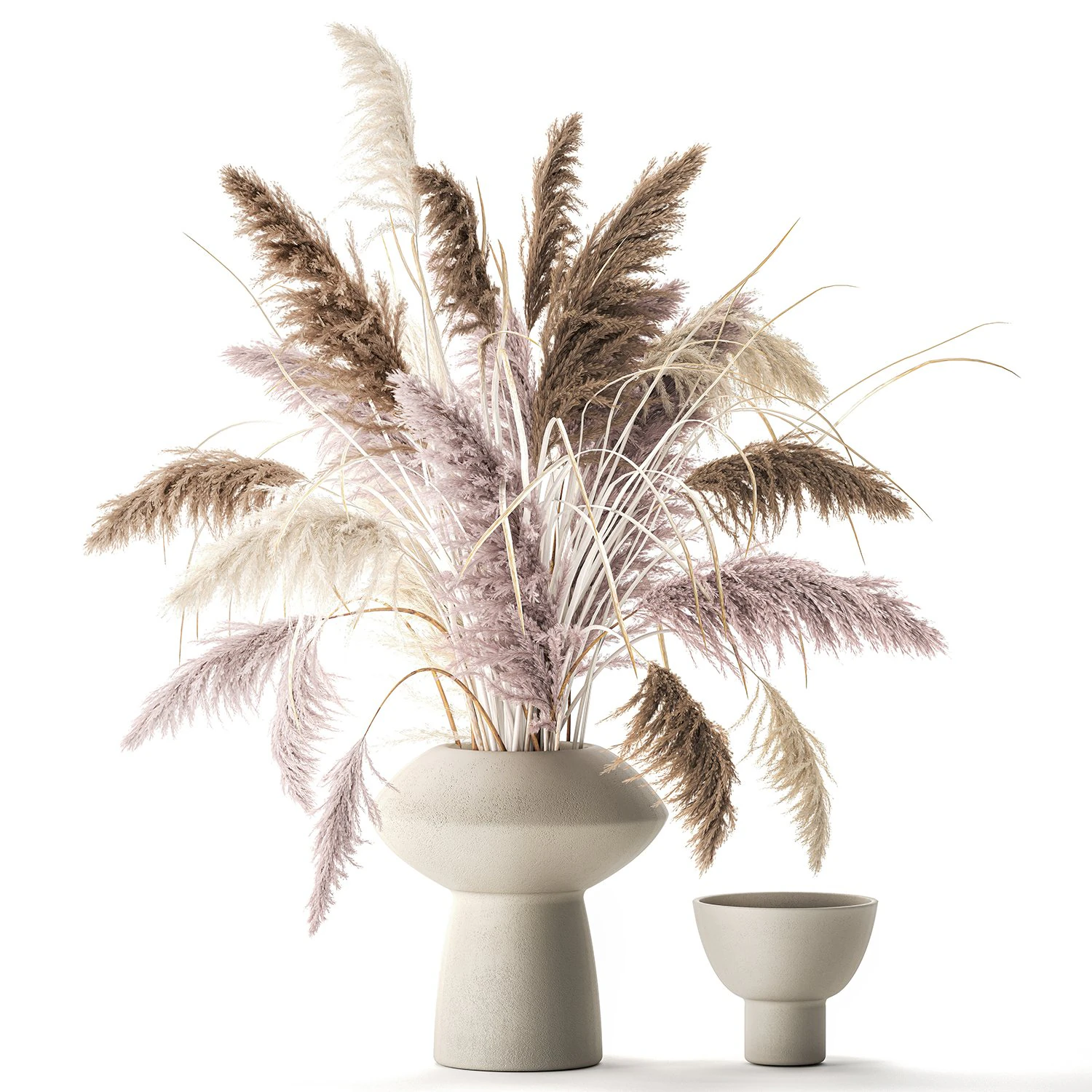 Buqu&ecirc; de flores secas vaso cortaderia pampas brancas 338 Modelo 3D .c4d .max .obj .3ds .fbx .stl .blend 