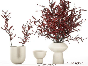 Prachtig boeket takken met rode Ilexbessen 341 3D Model