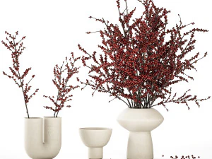 Beautiful bouquet of branches with red Ilex berries 341 3D Model