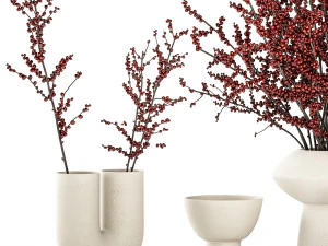 Beautiful bouquet of branches with red Ilex berries 341 3D Model