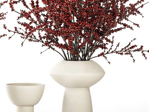 Beautiful bouquet of branches with red Ilex berries 341 3D Model