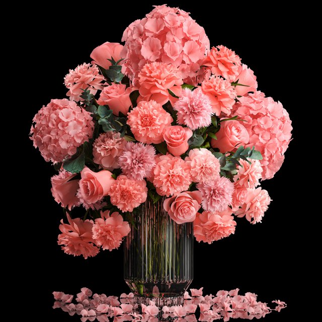 Bouquet of pink flowers roses peony hydrangea 342 3Dモデル .c4d .max .obj .3ds .fbx .stl .blend 