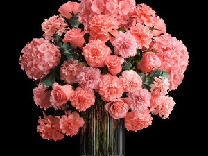 Bouquet of pink flowers roses peony hydrangea 342 3D Model