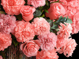 Bouquet of pink flowers roses peony hydrangea 342 3D Model