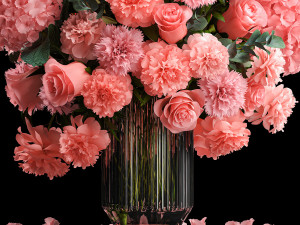 Bouquet of pink flowers roses peony hydrangea 342 3Dモデル