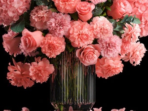 Bouquet of pink flowers roses peony hydrangea 342 3D Model
