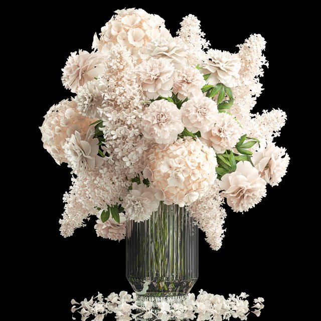 Large bouquet of white flowers vase lilac hydrangea 343 3D Model .c4d .max .obj .3ds .fbx .stl .blend 