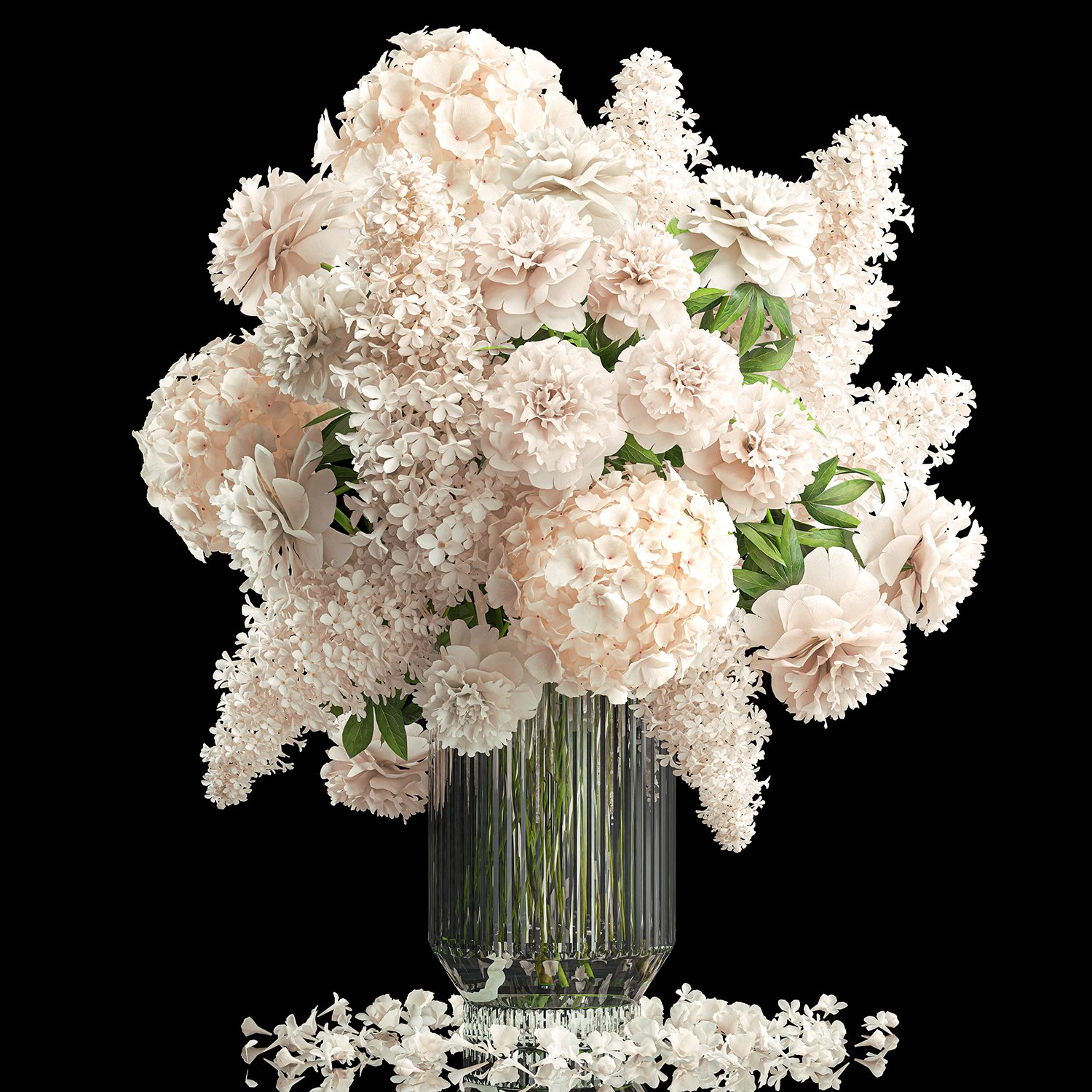 Large bouquet of white flowers vase lilac hydrangea 343 3D Model .c4d .max .obj .3ds .fbx .stl .blend 