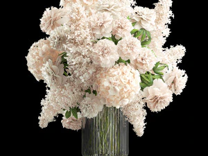 白い花の大きな花束花瓶ライラックアジサイ 343 3Dモデル