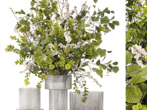 Bouquet of cherry blossom branches with green leaves in a vase 344 3D मॉडल