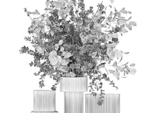 Bouquet of cherry blossom branches with green leaves in a vase 344 3D Model