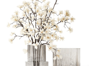 White bouquet of branches of blooming magnolia vase 345 3D Model