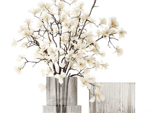 Wit boeket takken van bloeiende magnolia vaas 345 3D Model
