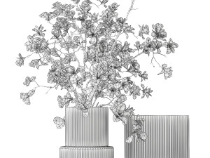 White bouquet of branches of blooming magnolia vase 345 3D Модель