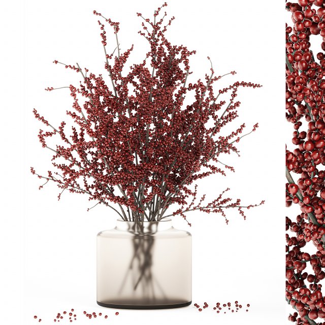 Bouquet of branches with red berries ilex vase 347 3D Modell .c4d .max .obj .3ds .fbx .stl .blend