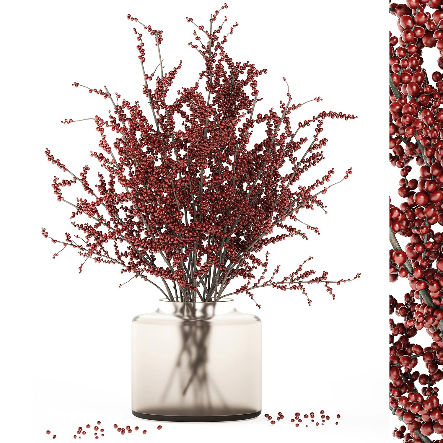 Bouquet of branches with red berries ilex vase 347 3D Model .c4d .max .obj .3ds .fbx .stl .blend 
