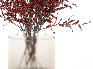 Bouquet of branches with red berries ilex vase 347 3D Model