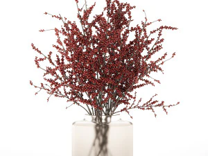 Bouquet of branches with red berries ilex vase 347 3D Model