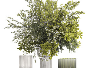 Lush bouquet of cherry blossom branches with sakura leaves 348 3D Модель