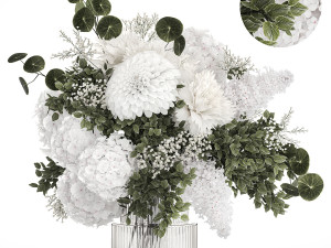 Small white bouquet of flowers lilac hydrangea dahlia 349 3D Model