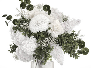 Small white bouquet of flowers lilac hydrangea dahlia 349 Model 3D