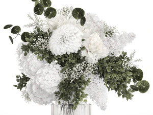 Small white bouquet of flowers lilac hydrangea dahlia 349 3D Model