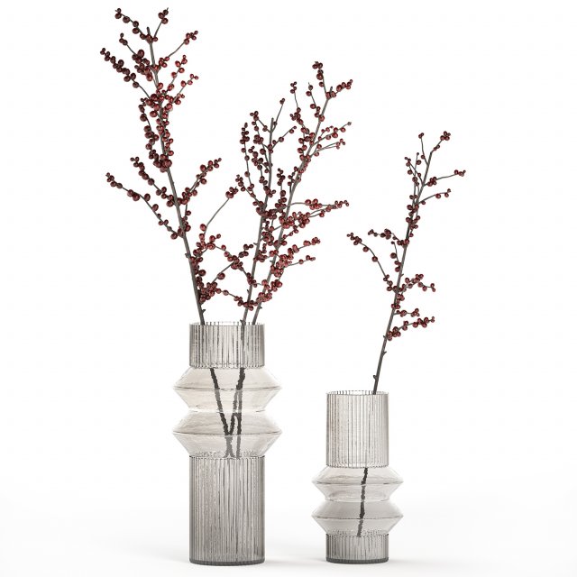 Minimalistic bouquet of branches with red ilex berries 350 3D मॉडल .c4d .max .obj .3ds .fbx .stl .blend 