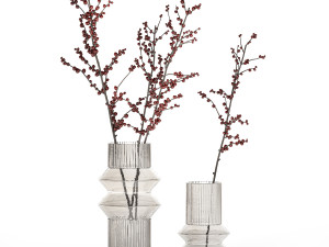 Minimalistic bouquet of branches with red ilex berries 350 3D Model